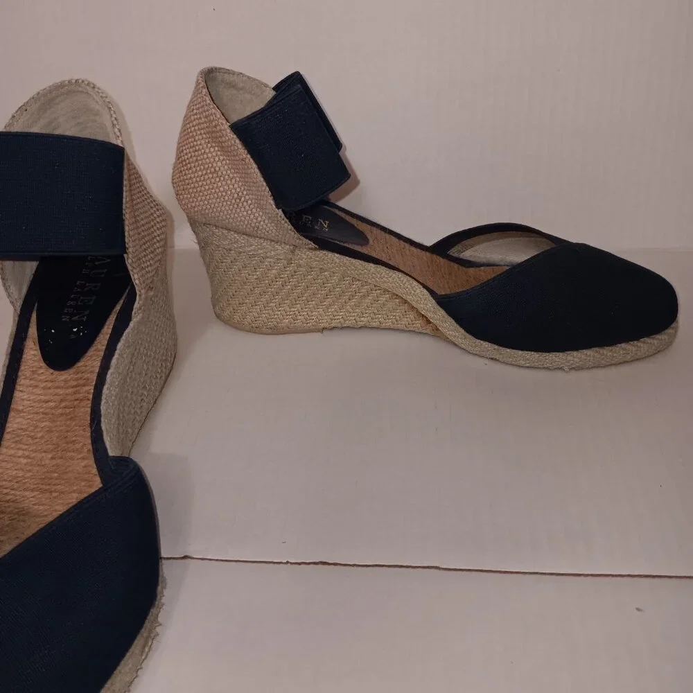 Lauren Ralph Lauren-Black Espadrille Wedge Sandals